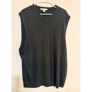 GEOFFREY BEENE Mens Black V Neck Cable Knit Sleeveless Sweater Vest XXL Preppy